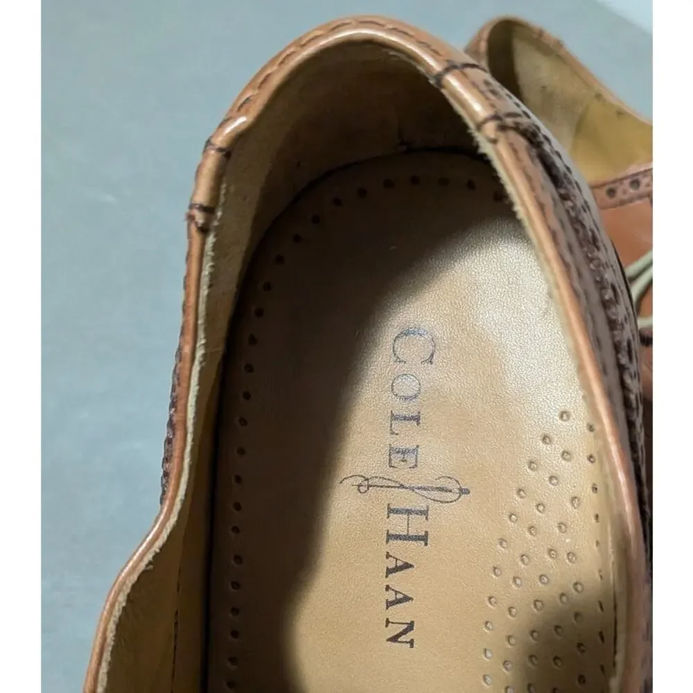 Cole Haan Mens 10.5 M British Tan Leather Wingtip Oxford Brogue Dress Shoes